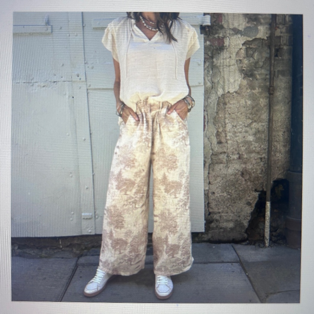 Neutral Tie-Dye Wide Leg Pants - Beige/Cream
